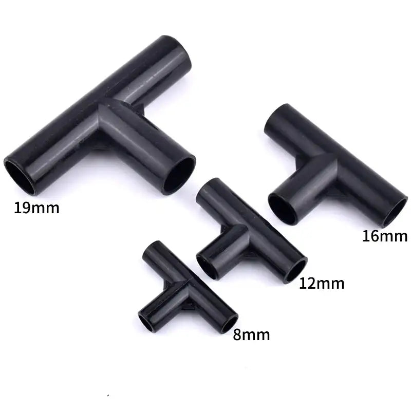 I.D 8/12/16/19mm Black Plastic Pipe Connector DIY Shelf Water Tube Joint Tent Fixed Connector Tee Four Way Elbow Straight Joint