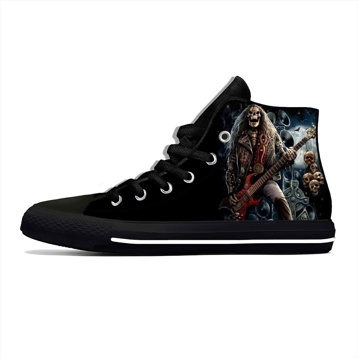 Heavy Metal Rock Skull Guitar Grim Reaper Gothic Canvas High-Tops - Premium high top shoes from Lizard Vigilante - Just $42.99! Shop now at Lizard Vigilante