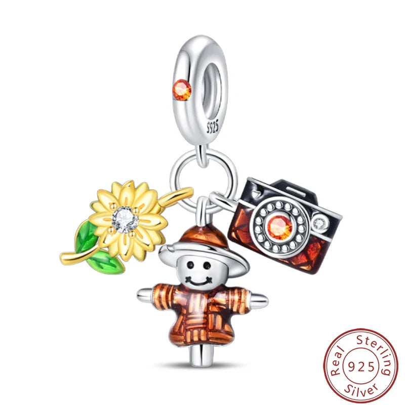 S925 Sterling Silver Princess Golf Hamster Camera Travel Three Piece Set Charms Beads 3mm DIY Fine Jewelry Making