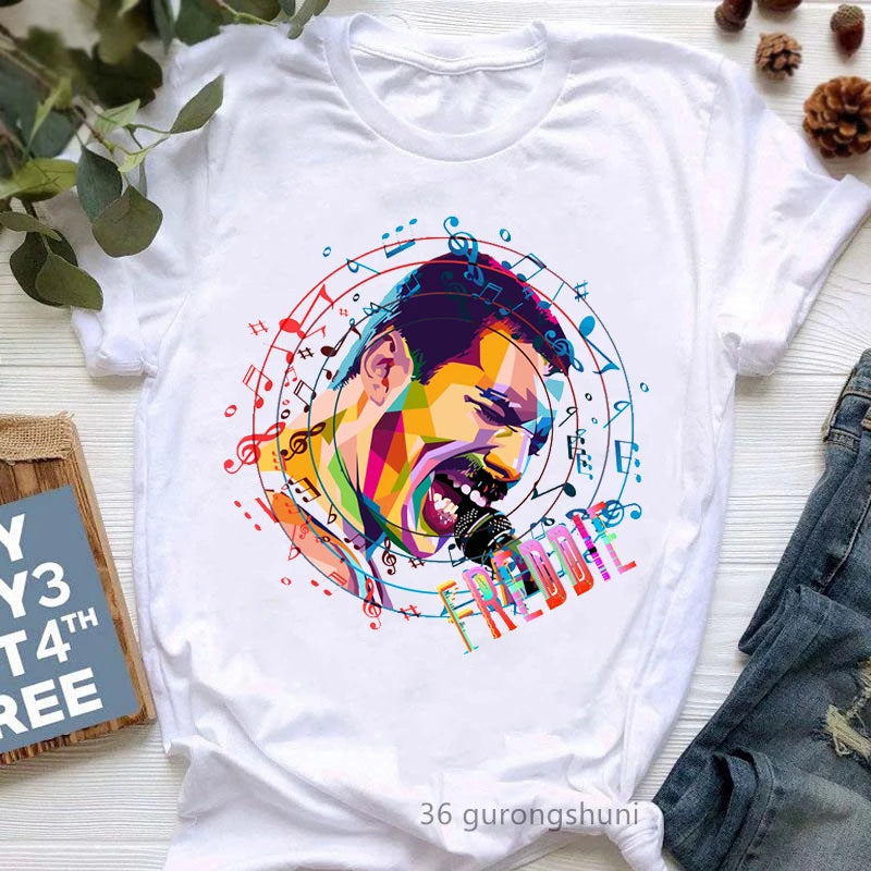 Vintage Freddie Mercury T-Shirt for Women | Retro Queen Band Graphic Tee | 2024 Hipster Casual Summer Tops - Premium T-Shirt from Lizard Vigilante - Just $23.88! Shop now at Lizard Vigilante