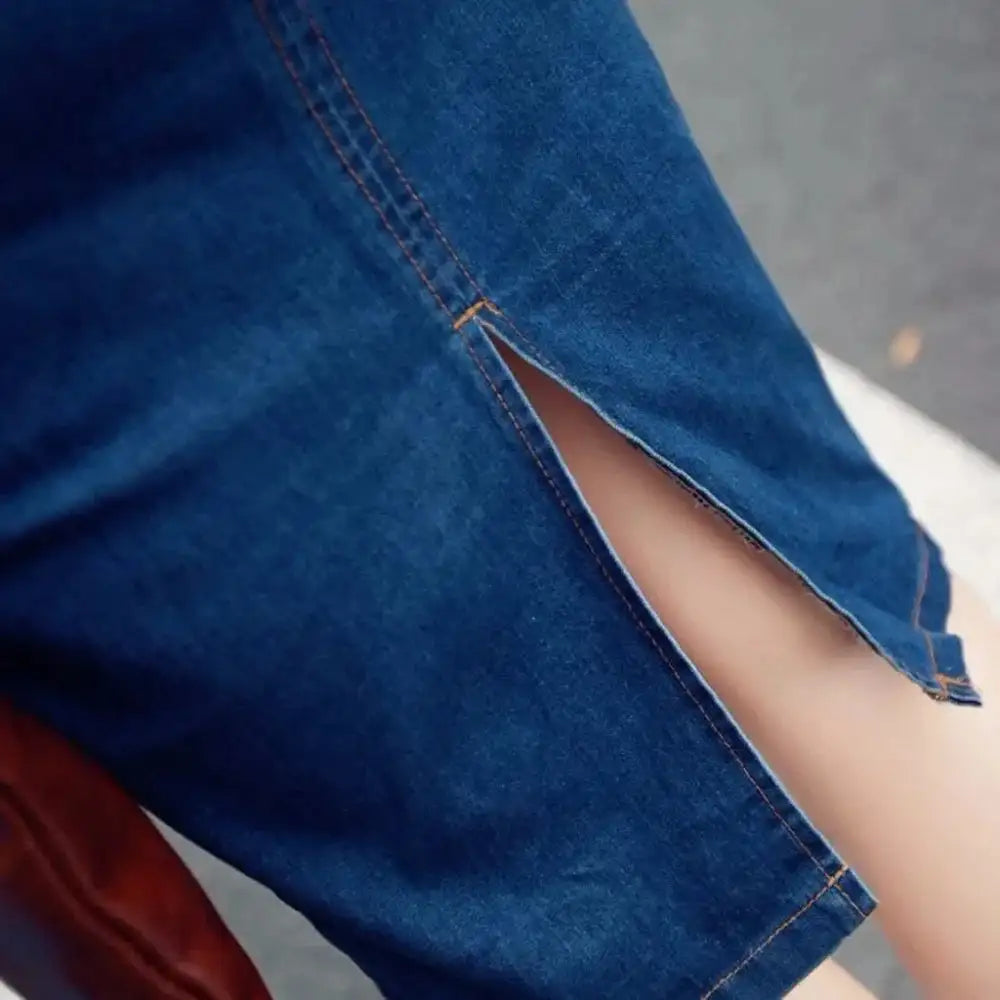 Vintage Button Up Jeans Dress Women Blue Lapel Denim Vestidos Winter Office Slim Long Sleeve Mid-Cuff Denim with Belt Long Dress