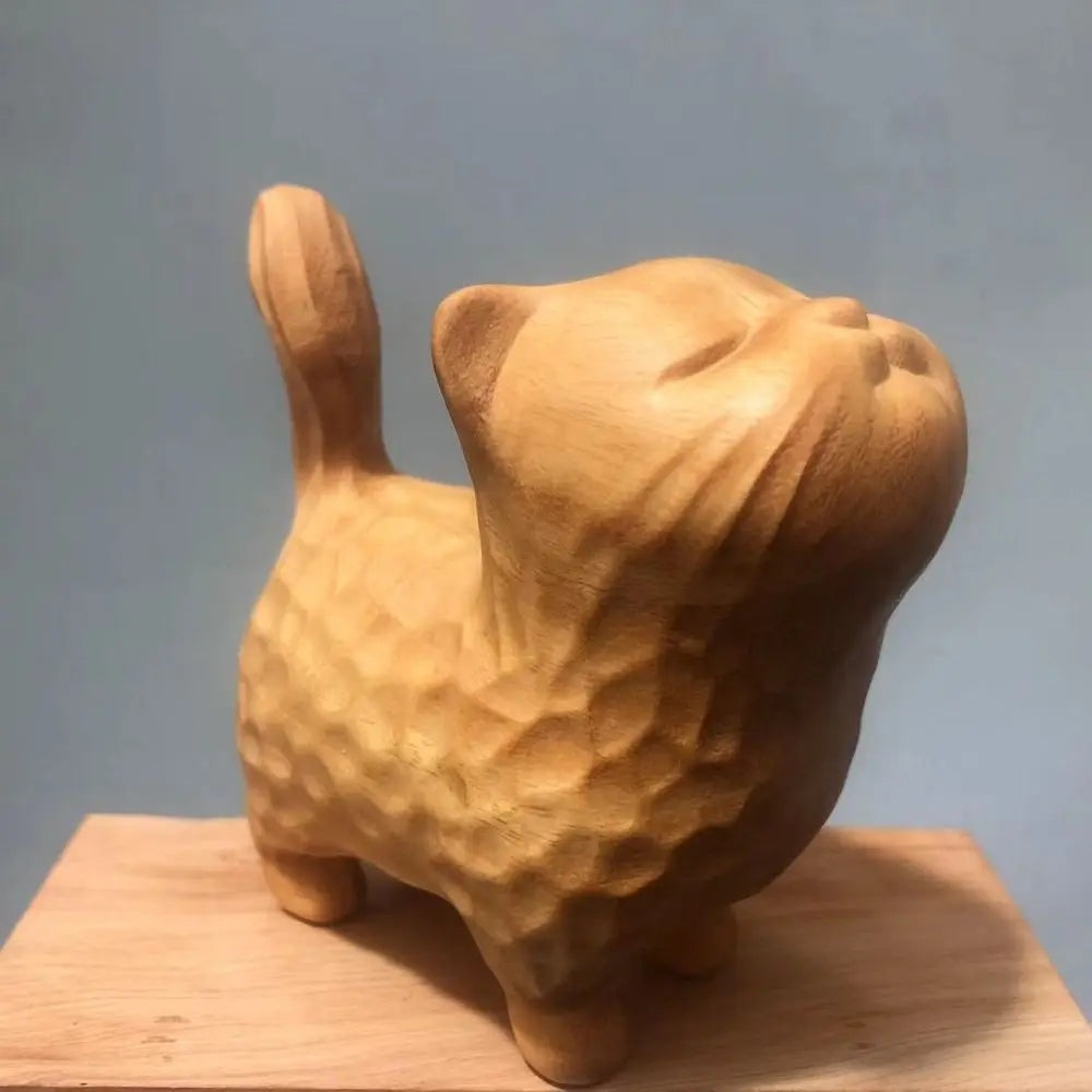 Cat Ornament Hand-carved Wooden Cat Statue Tiny Cute Cat Sculpture Miniature Creative Animal Figurine Desktop