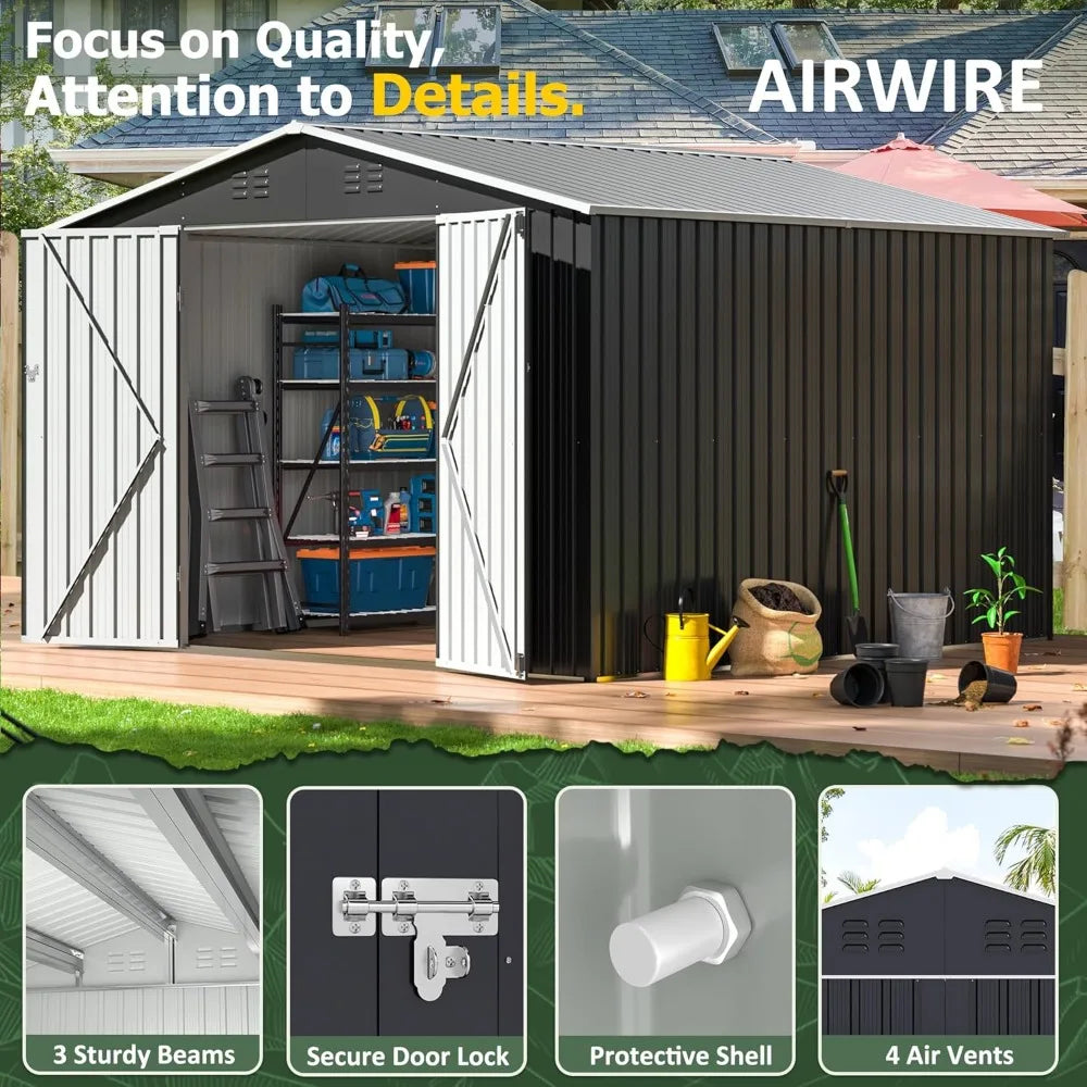 Easy to Use, 10 x 10 FT Metal Storage Shed with Lockable Doors & Updated Frame - Premium shed from Lizard Vigilante - Just $588.88! Shop now at Lizard Vigilante