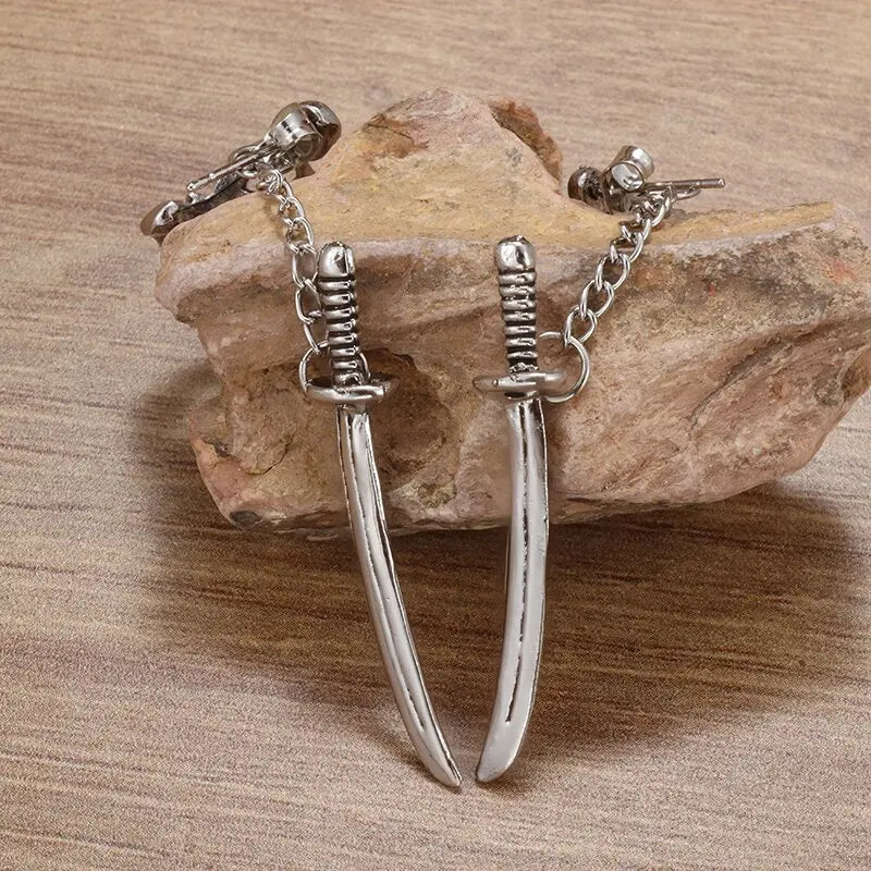 Vintage Black Skull Needle Hoop Earrings – Hypoallergenic Punk Biker Rock Jewelry for Men - Premium earrings from Lizard Vigilante - Just $19.88! Shop now at Lizard Vigilante