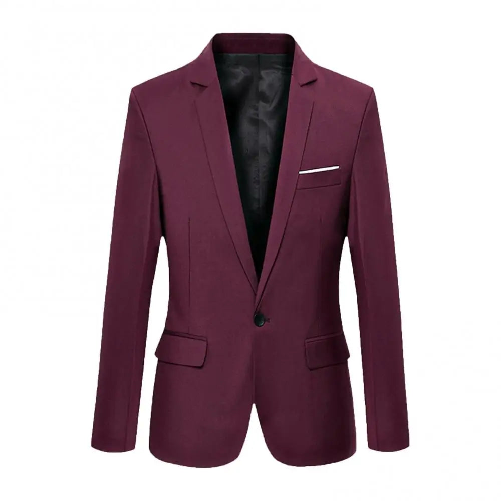 Men's Slim Formal Business Suit Coat - One Button Lapel Long Sleeve Blazer - Premium jacket from Lizard Vigilante - Just $28.88! Shop now at Lizard Vigilante