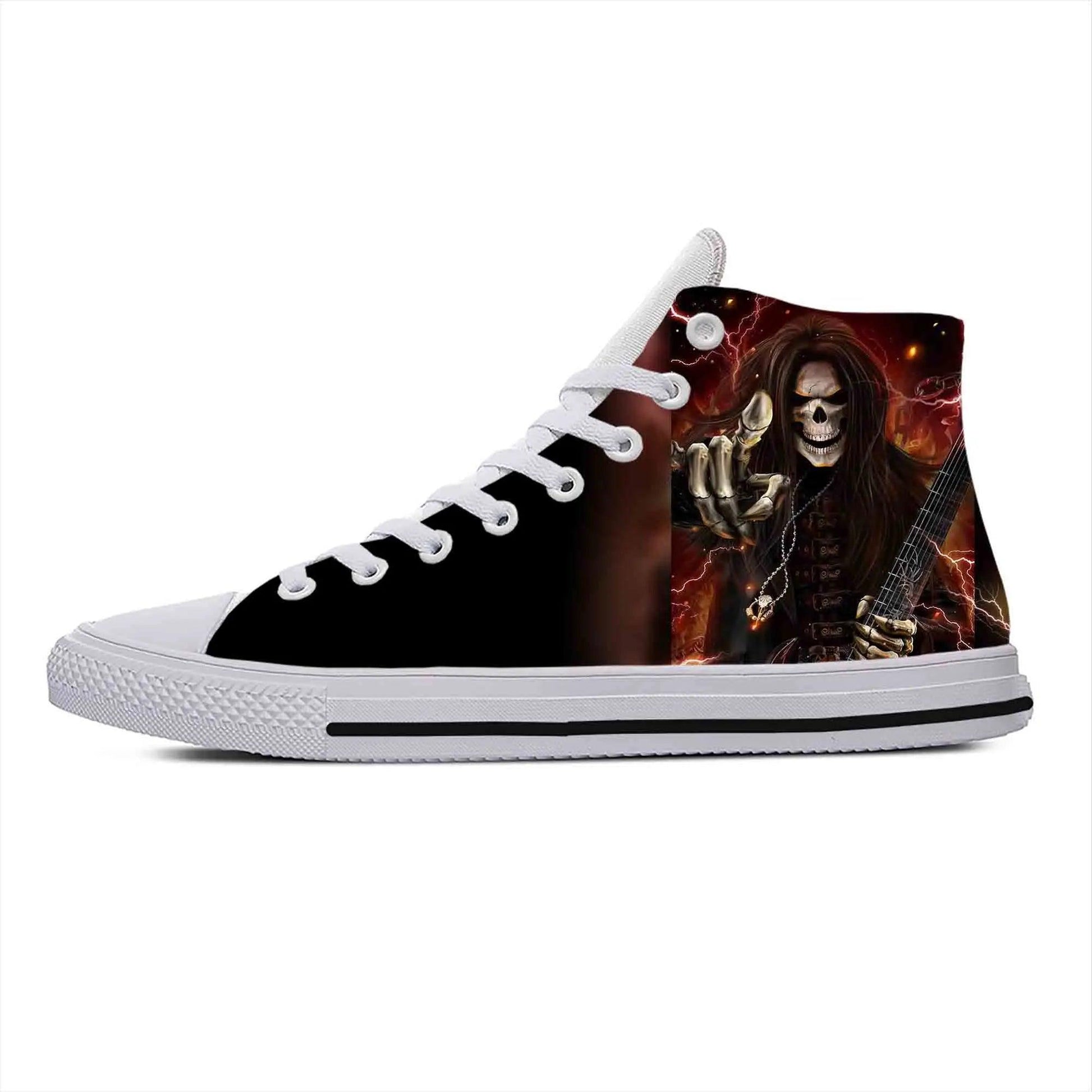 Gothic High-Top Canvas Sneakers with 3D Print – Casual Skull High Top Shoes for Men and Women Heavy Metal Rock Skull Guitar Grim Reaper - Premium Shoes from Lizard Vigilante - Just $39.99! Shop now at Lizard Vigilante