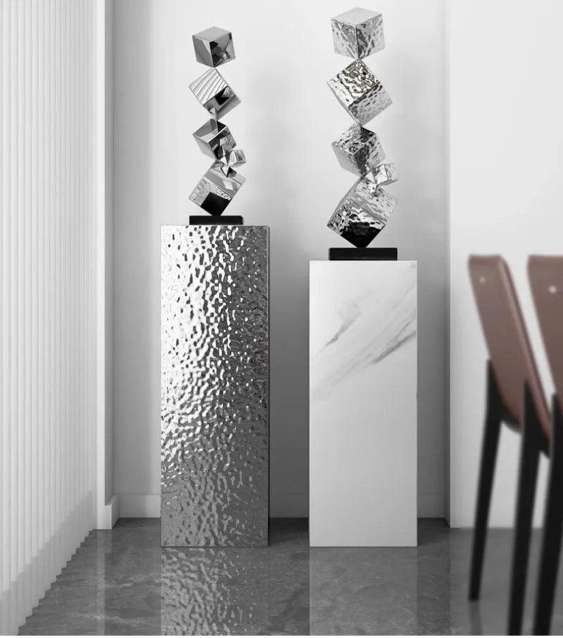 Stainless Steel Geometric Modeling Statues Modern Simple Luxury Living Room Entrance Hall Lobby Creative Sculptures Home Decor