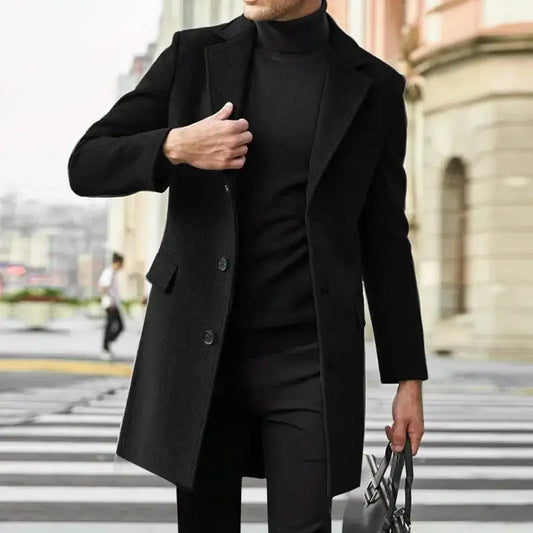 2023 Autumn and Winter New Men's Windbreaker British Long sleeved Woolen Coat Fashion Trend Coat Suit Single breasted