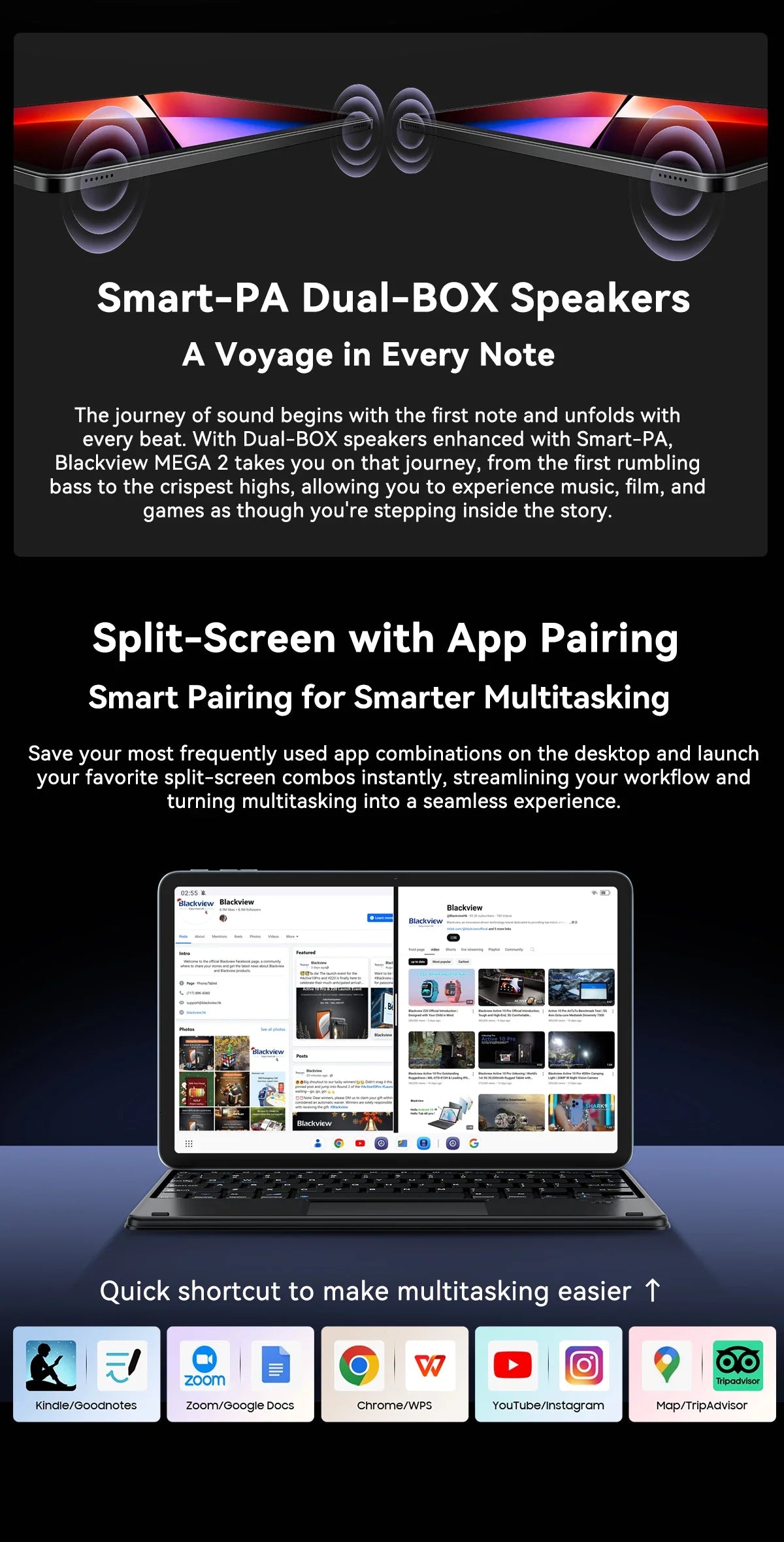 Blackview MEGA 2 Tablets 12 inch 2K Display Widevine L1 24GB(8+16) Android 15 256GB 9000mAh AI Main Camera Pad PC