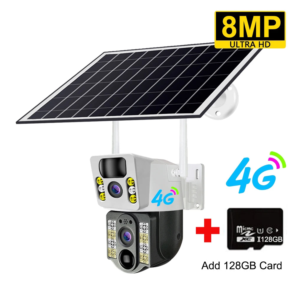 8MP 4K Wireless Solar Camera 4G Sim Outdoor Dual Lens Wifi IP Camera PIR Night Vision V380 Pro CCTV Security Protection Monitor - Premium  from Lizard Vigilante - Just $193.99! Shop now at Lizard Vigilante