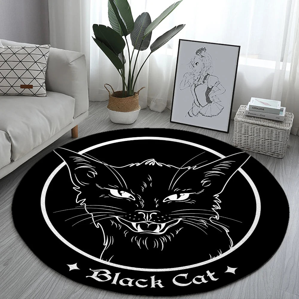 Satanic Cat & Impaled Throne Round Rug: Your Next Cult Classic Floor Decor