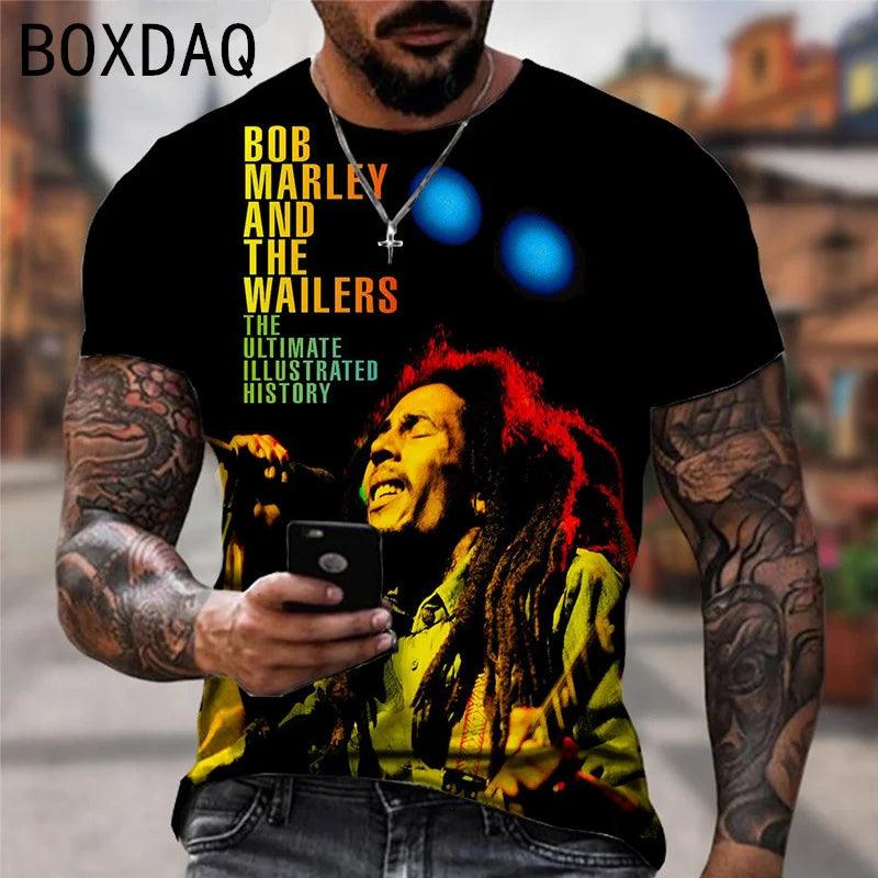 Bob Marley Oversized Men's T-shirt Cool Rock Print Tops Summer O-neck Short Sleeve Street Hip-hop Shirt Personality Men Clothing - Lizard Vigilante