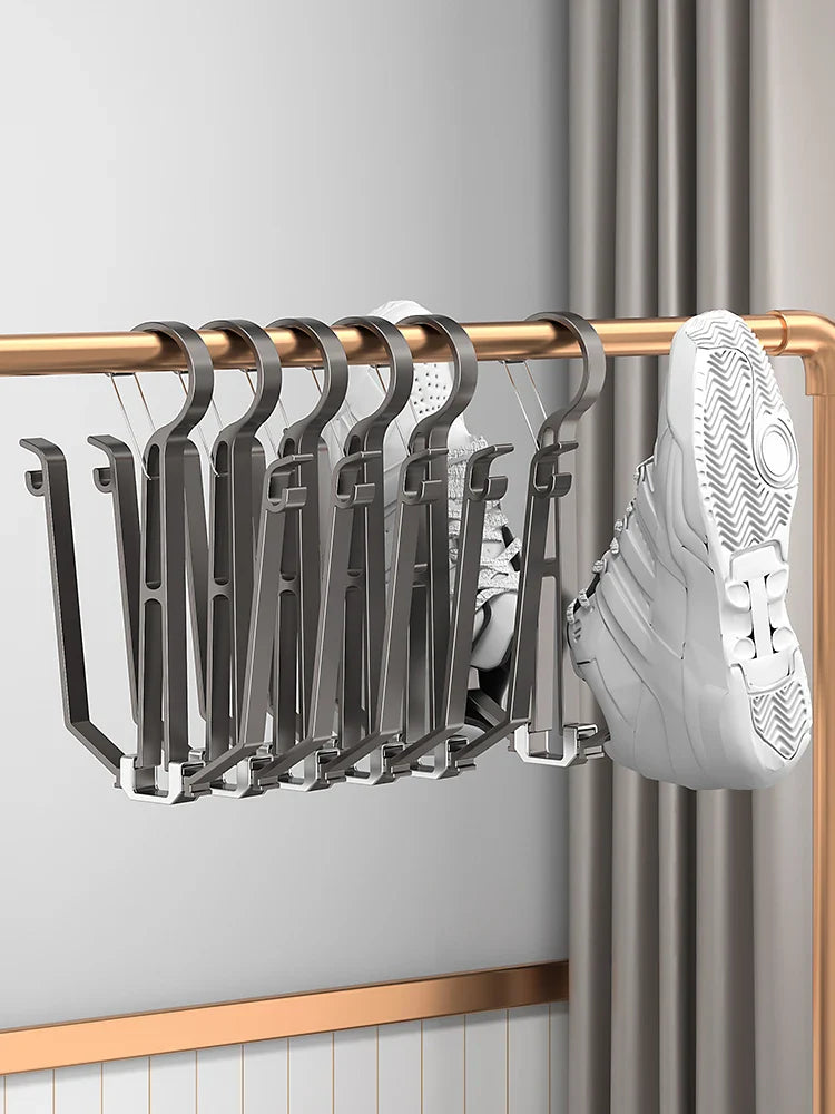 Household Shoes Drying Rack Balcony Foldable Shoe Hanger Clothing Hook Sneaker Rack Home Storage Lundary Tools