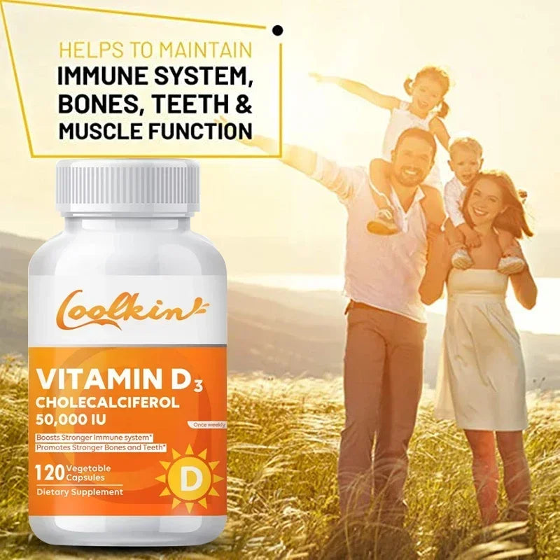 Vitamin D3 50000IU - Muscle Health, Strong Bones and Nervous System Health, Support Immune