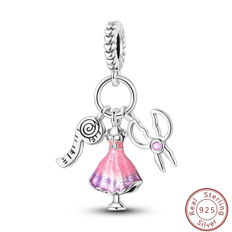 S925 Sterling Silver Princess Golf Hamster Camera Travel Three Piece Set Charms Beads 3mm DIY Fine Jewelry Making