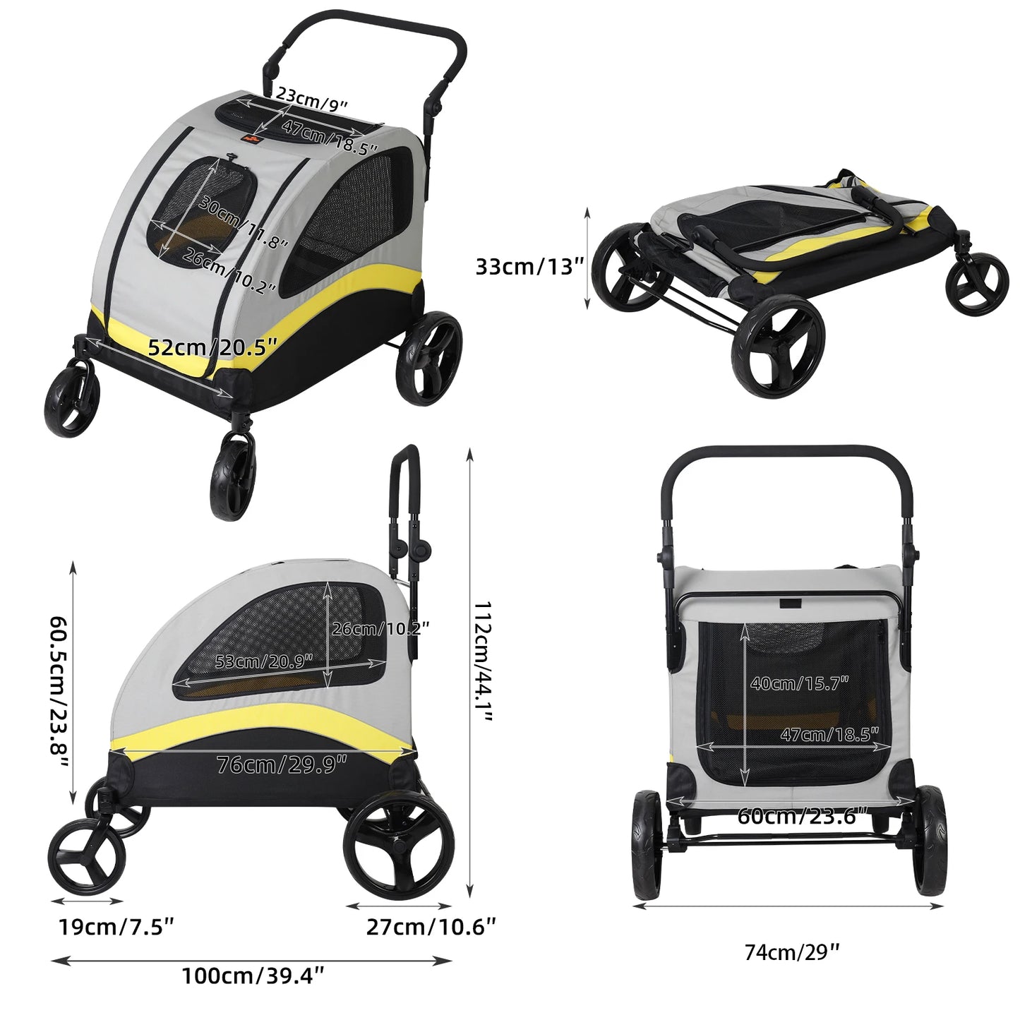 Pet Stroller for 2 Dogs with Zipper Divider and 4 Heavy Wheels One-key Folding Dog Jogger Wagon Travel Carriage - Premium  from Lizard Vigilante - Just $185.99! Shop now at Lizard Vigilante