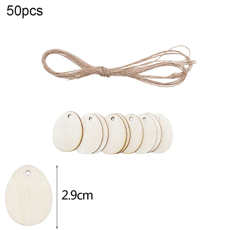 30-80mm Wooden Easter Eggs Pendants Blank Bunny Eggs Wood Chips Happy Easter Party Hanging Decoration Kids DIY Painting Crafts