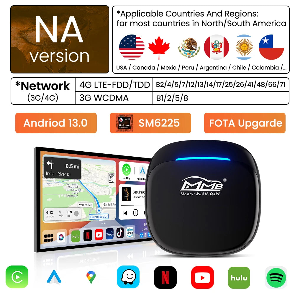 MMB MAX 5.0 “Road Riot AI Box” — Android 13, 8-Core QCM6225, Wireless CarPlay & Android Auto, Split-Screen GPS, 8GB+128GB, Netflix/YouTube