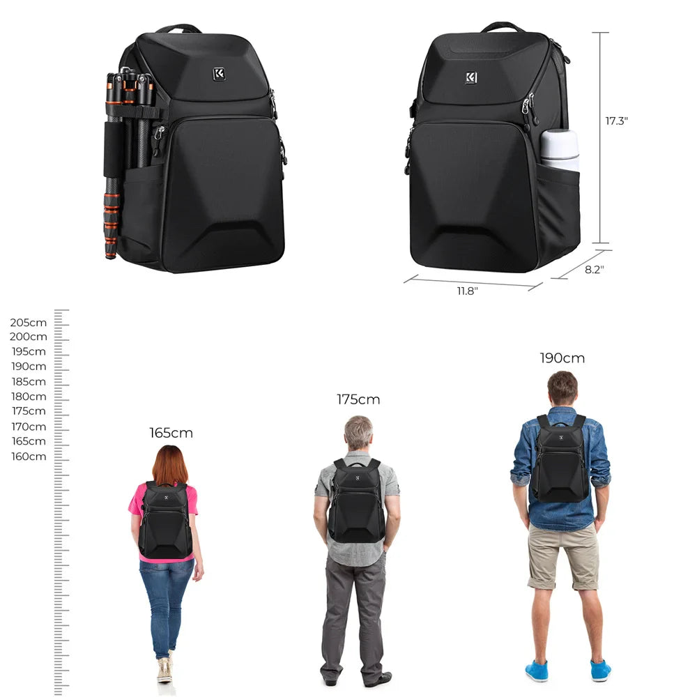 K&F Concept Outdoor Sports Camera Backpack 20L Waterproof Front HardShell Camera Bag For DSLR Camera/15.6" Laptop/Tripod Holder