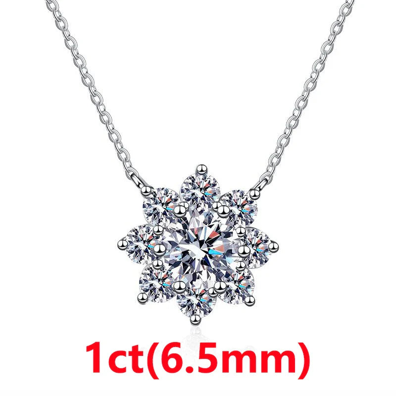 COSFIX Moissanite Necklace For Women 1 CT D Color VVS1 Excellent Cut Round Diamond Sunflower Pendant Necklace 925 Silver Jewelry