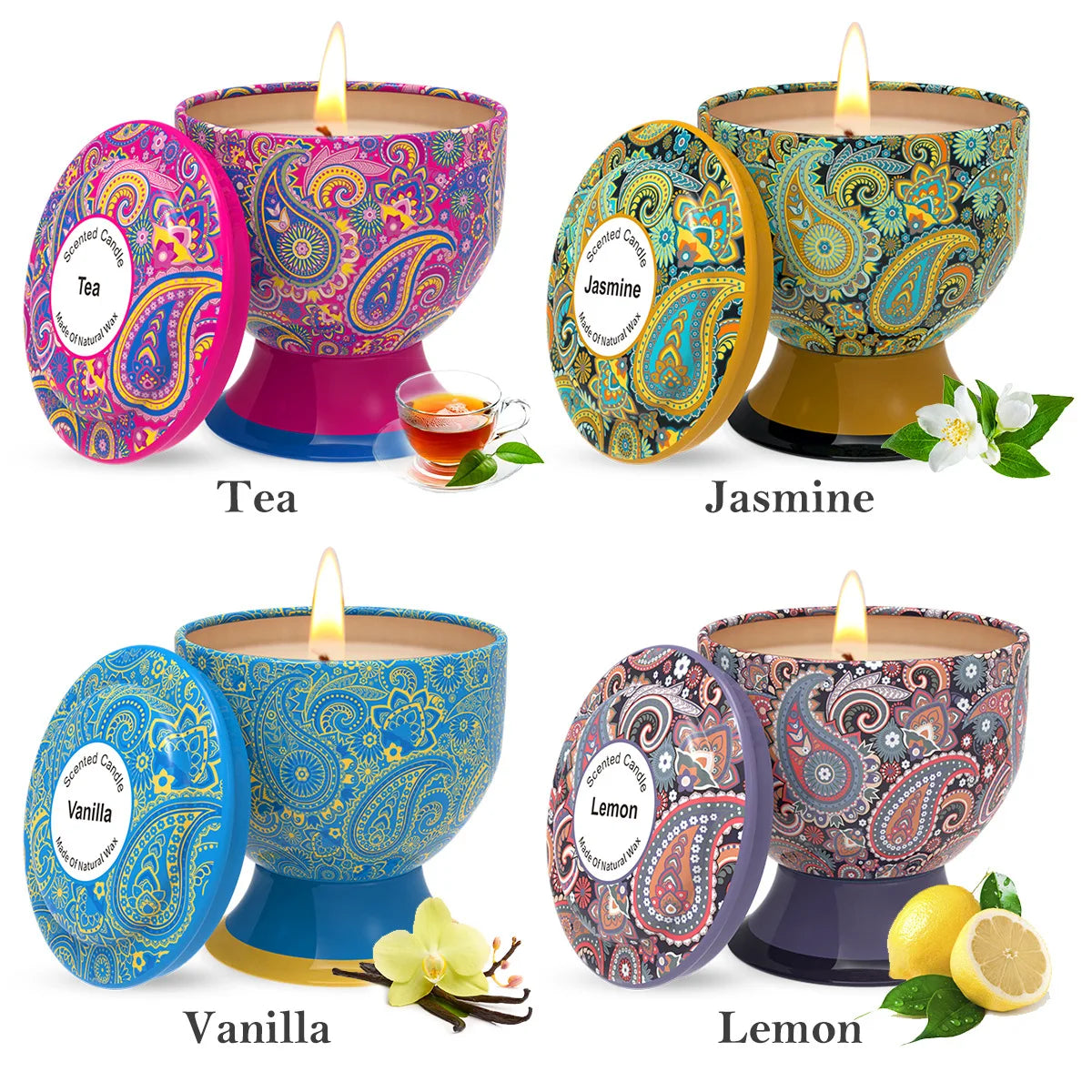 Natural Smokeless Soy Wax Candle in Iron Tin, Champagne Flute Style - Home Fragrance Gift for Birthday Christmas Handmade