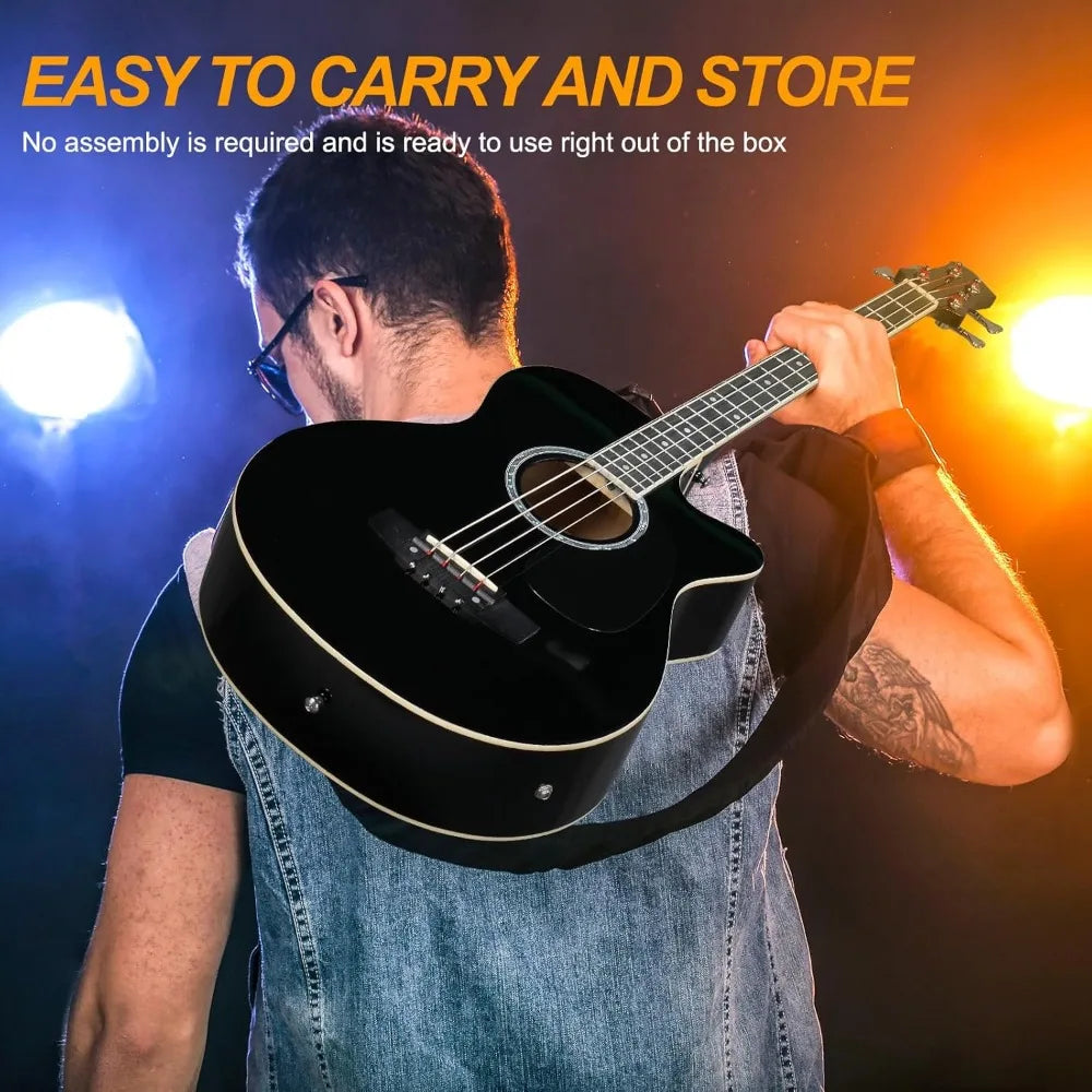 4 String Acoustic Bass Guitar, Full Size Bass Guitar Kit with Portable Guitar Bag, Premium Cable,Wrench, Strap, Plectrum (Black) - Premium  from Lizard Vigilante - Just $162.99! Shop now at Lizard Vigilante