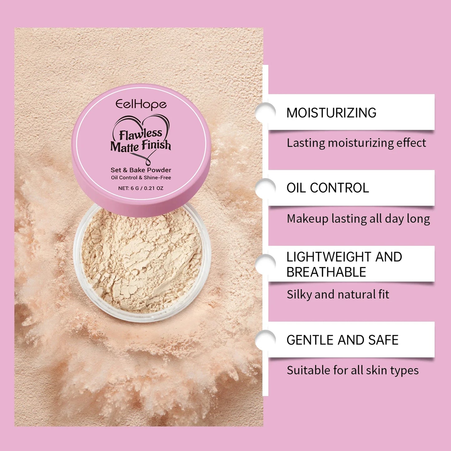 Setting Loose Powder - Natural, Lightweight, Oil-Control, Matte, Breathable, Refreshing & Non-Greasy Facial Setting Powder