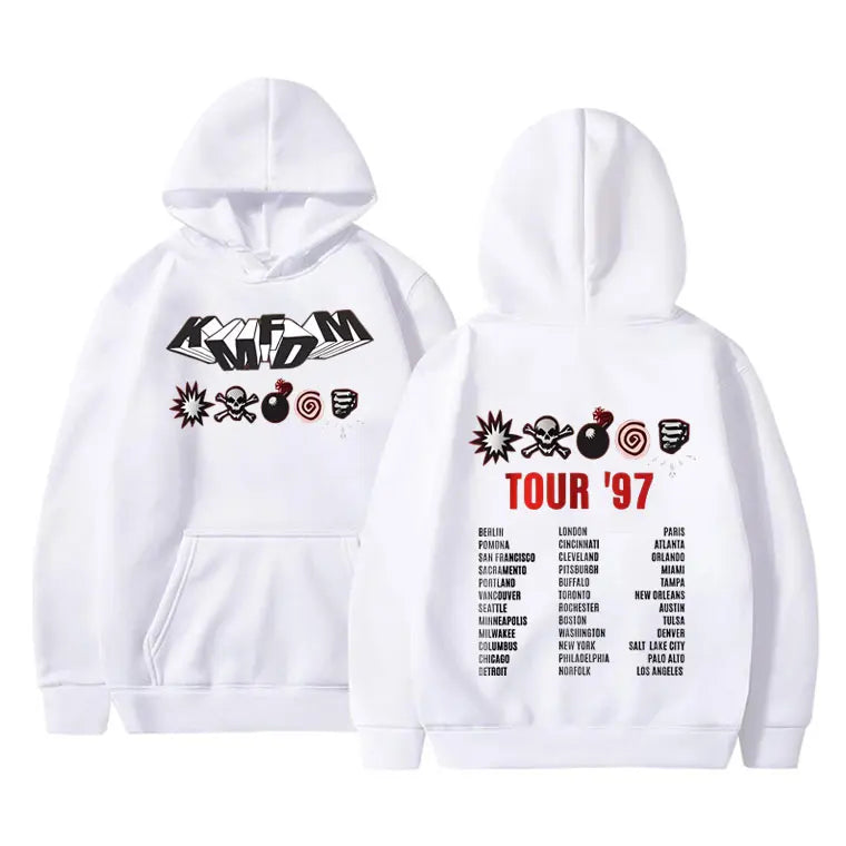 KMFDM Tour '97 Graphic Hoodie – Unisex Vintage Gothic Punk Fleece Pullover Sweatshirt - Premium hoodies from Lizard Vigilante - Just $42.88! Shop now at Lizard Vigilante