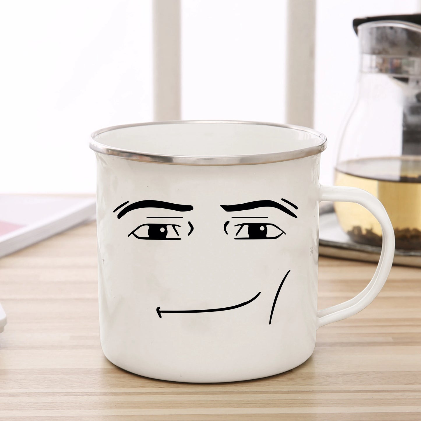 Funny Gamer Woman Face Enamel Mug – Creative Coffee Cup - Premium Mug from Lizard Vigilante - Just $22.88! Shop now at Lizard Vigilante