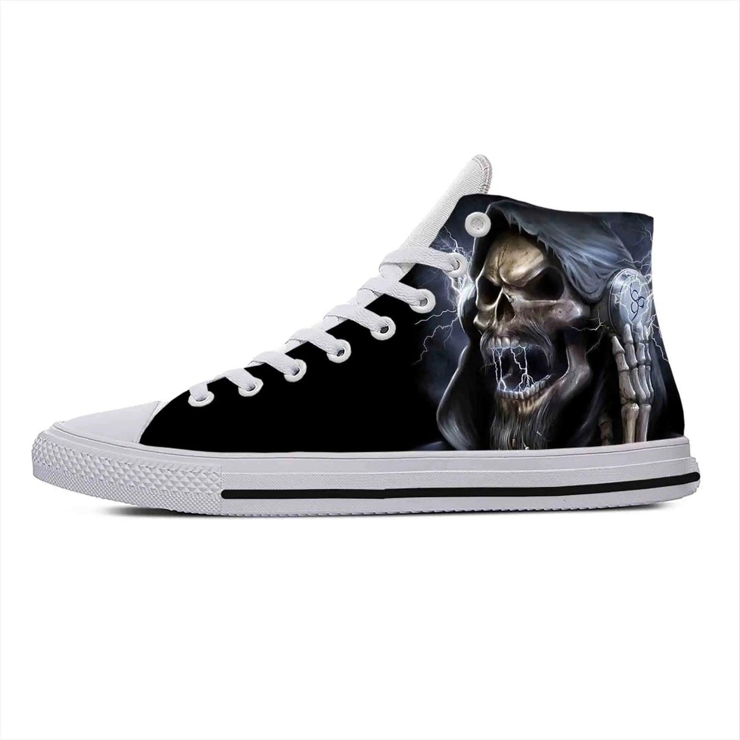 Gothic High-Top Canvas Sneakers with 3D Print – Casual Skull High Top Shoes for Men and Women Heavy Metal Rock Skull Guitar Grim Reaper - Premium Shoes from Lizard Vigilante - Just $39.99! Shop now at Lizard Vigilante