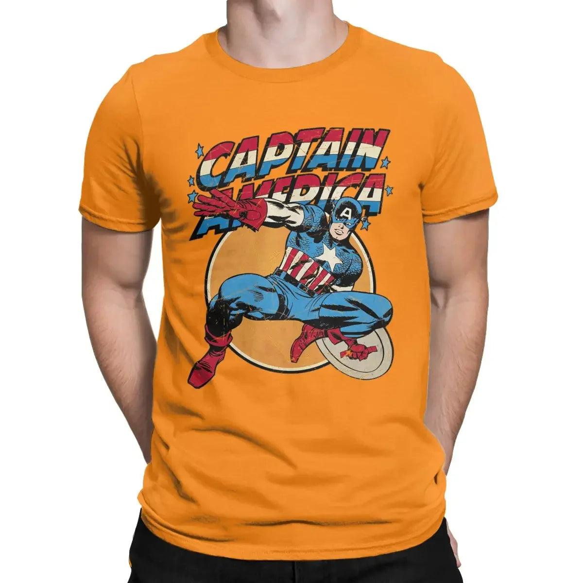Vintage Captain America Vintage Marvel T-Shirts Men 100% Cotton T Shirts Disney Short Sleeve Tee Shirt Plus Size Clothing - Premium  from Lizard Vigilante - Just $28.99! Shop now at Lizard Vigilante