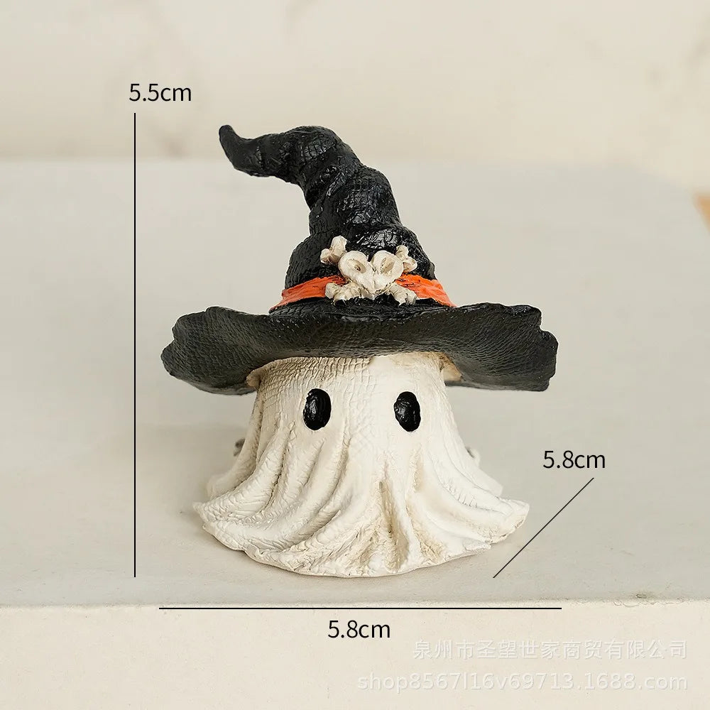 1PC Halloween Horror Hat Ghost Resin Craft Home Decor Scary Ornament Decoration Party Gift Spooky Collectible Art Fairy Garden