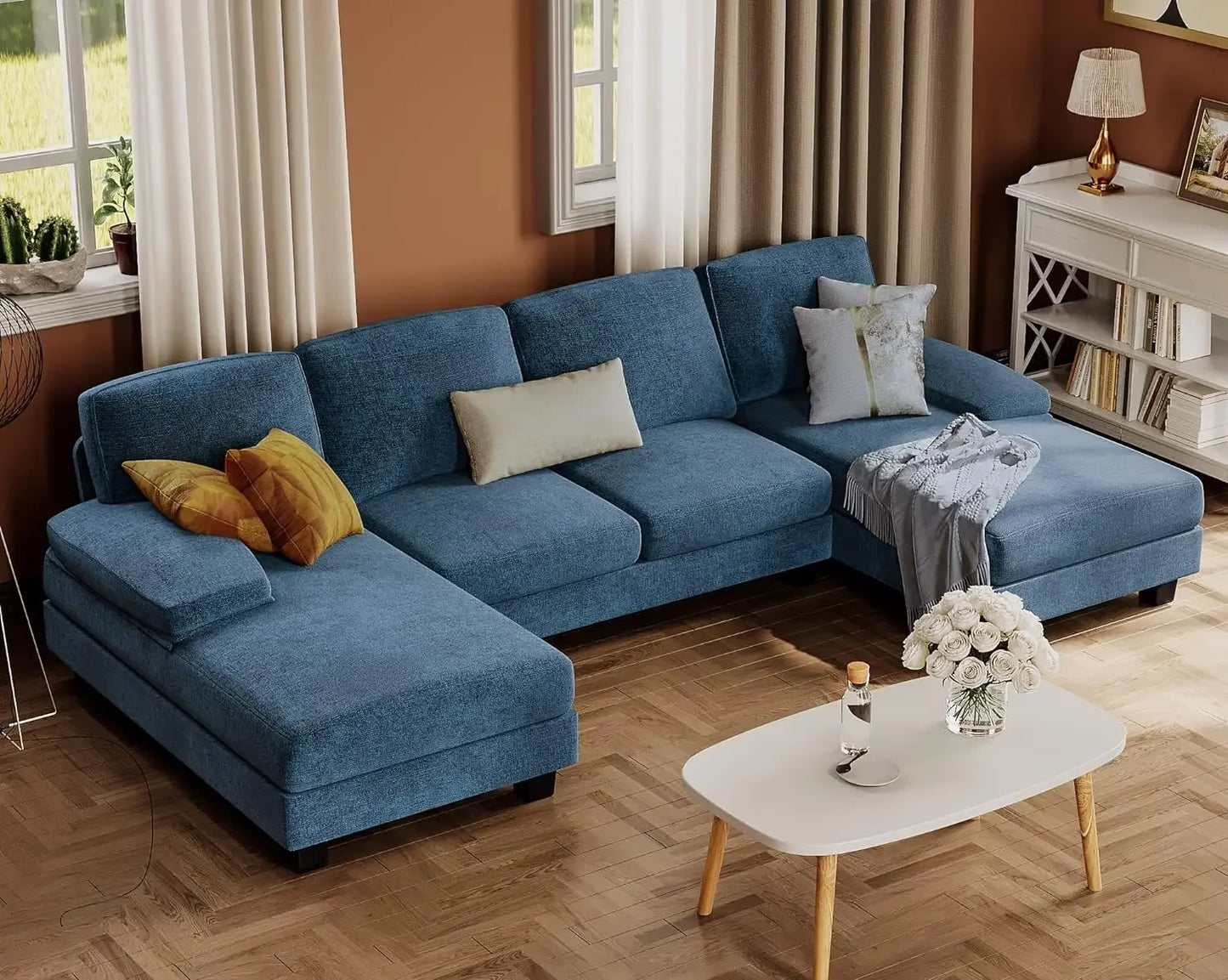 Sectional Couches for Living Room – U-Shaped Sofa Couch with Linen Fabric, 4-Seat Sofa Set with Double Chaise - Premium sofa from Lizard Vigilante - Just $688.88! Shop now at Lizard Vigilante