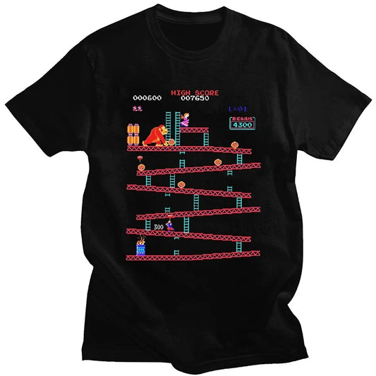 Donkey Kong Vintage Arcade Game T-Shirt – Retro Collage Cotton Tee for Men | Oversized Streetwear Shirt, Short Sleeve Fun Graphic Tee - Premium tee from Lizard Vigilante - Just $24.88! Shop now at Lizard Vigilante