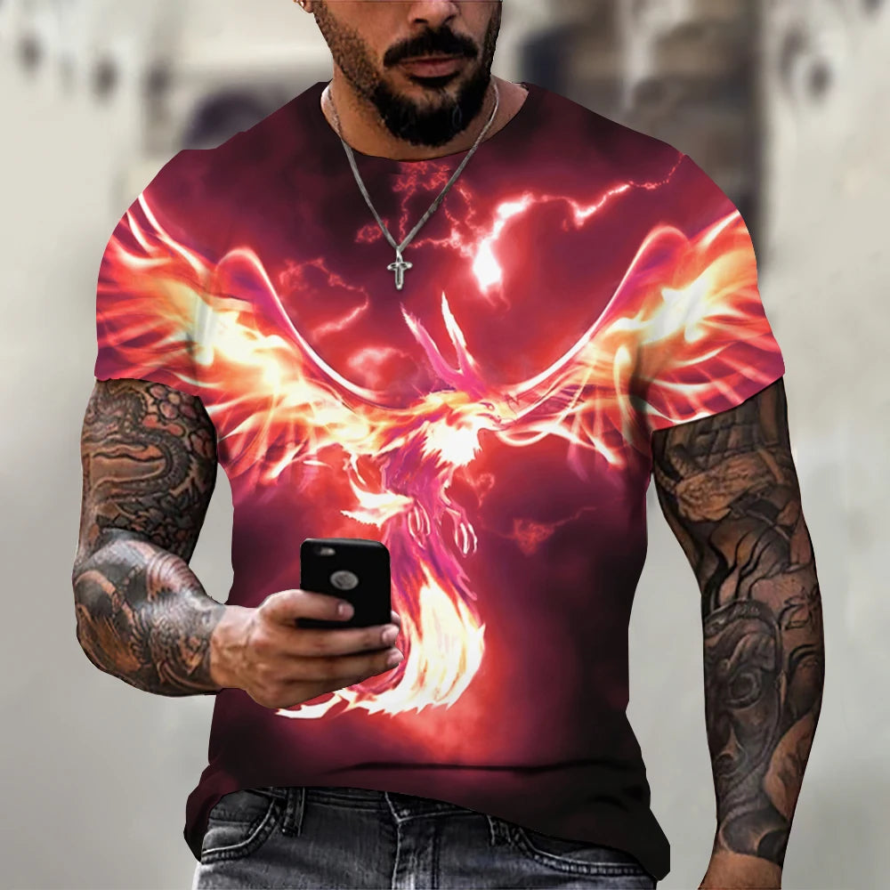 Summer Men's T-shirts 3d Phoenix Print Graphic Short Sleeve Tops Fashion Hip Hop Tees Men Oversized T shirt Vintage Men Clothing - Premium T-Shirt from Lizard Vigilante - Just $23.99! Shop now at Lizard Vigilante