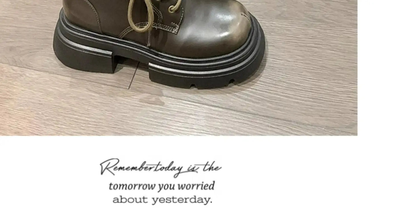 Women’s Lace-Up Ankle Boots – Med Hoof Heel Lolita Rock Round Toe PU Leather Winter Footwear | Solid Rubber Sole, Handmade Classic Street Style - Premium boot from dsers - Just $96.66! Shop now at Lizard Vigilante