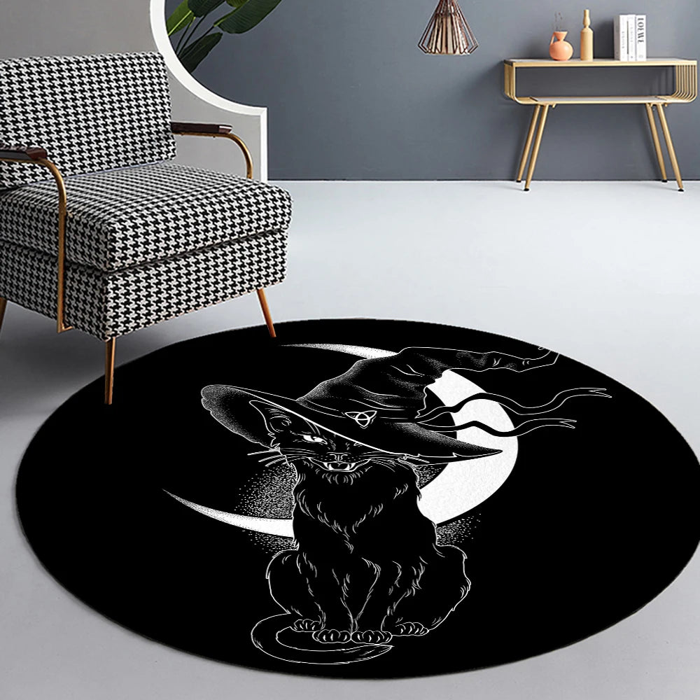 Satanic Cat & Impaled Throne Round Rug: Your Next Cult Classic Floor Decor
