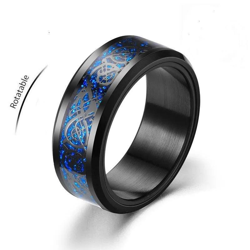 Punk Celtic Dragon Rotating Anxiety Ring For Men Fidget Spinner Stainless Steel Inlay Carbon Fiber Metal Rock Band Ring Anillo - Lizard Vigilante