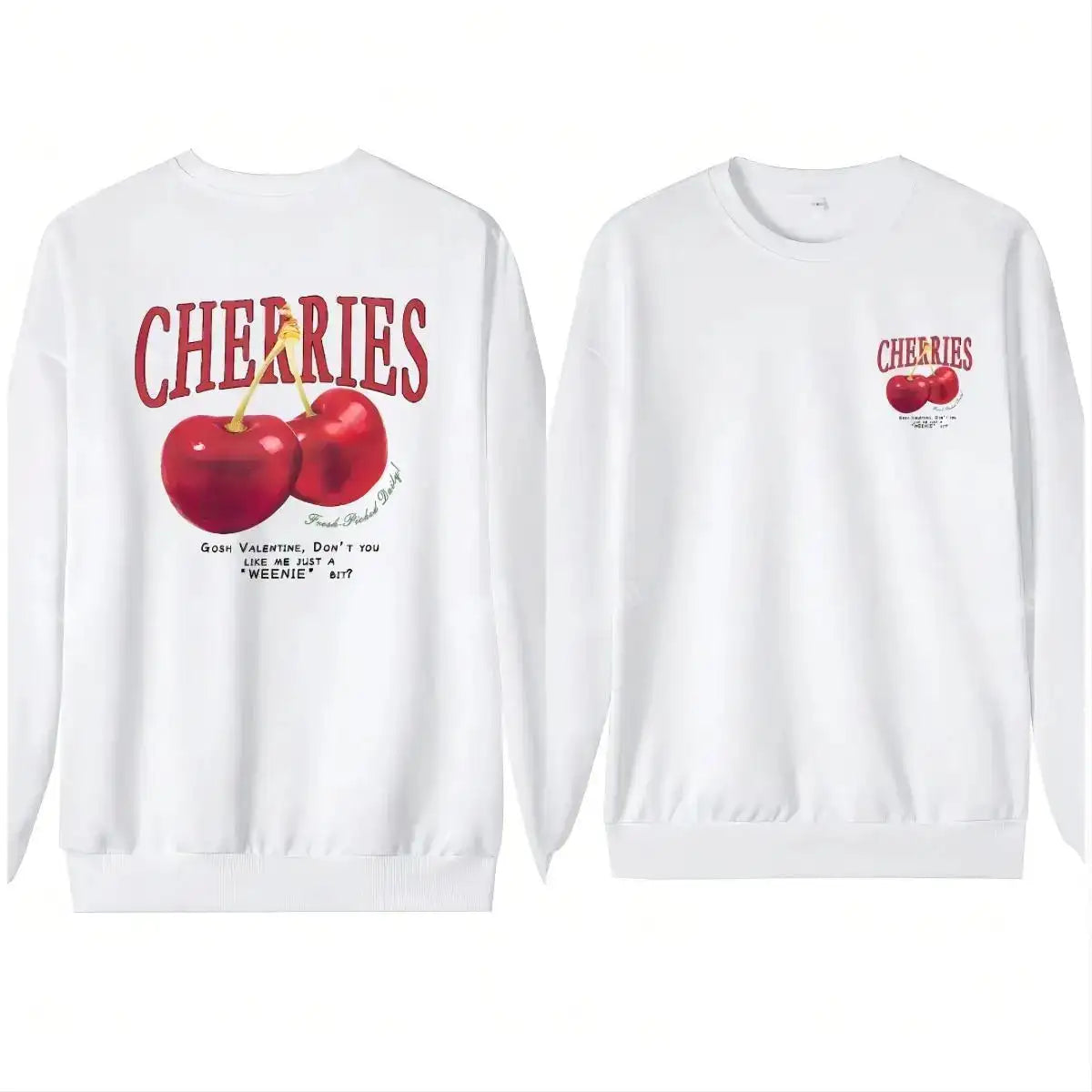 Casual Women's Sweatshirts Cherries Graphic Printing Hoodies Crewneck Fleece Warm Comfortable Pullovers Autumn Winter Streetwear