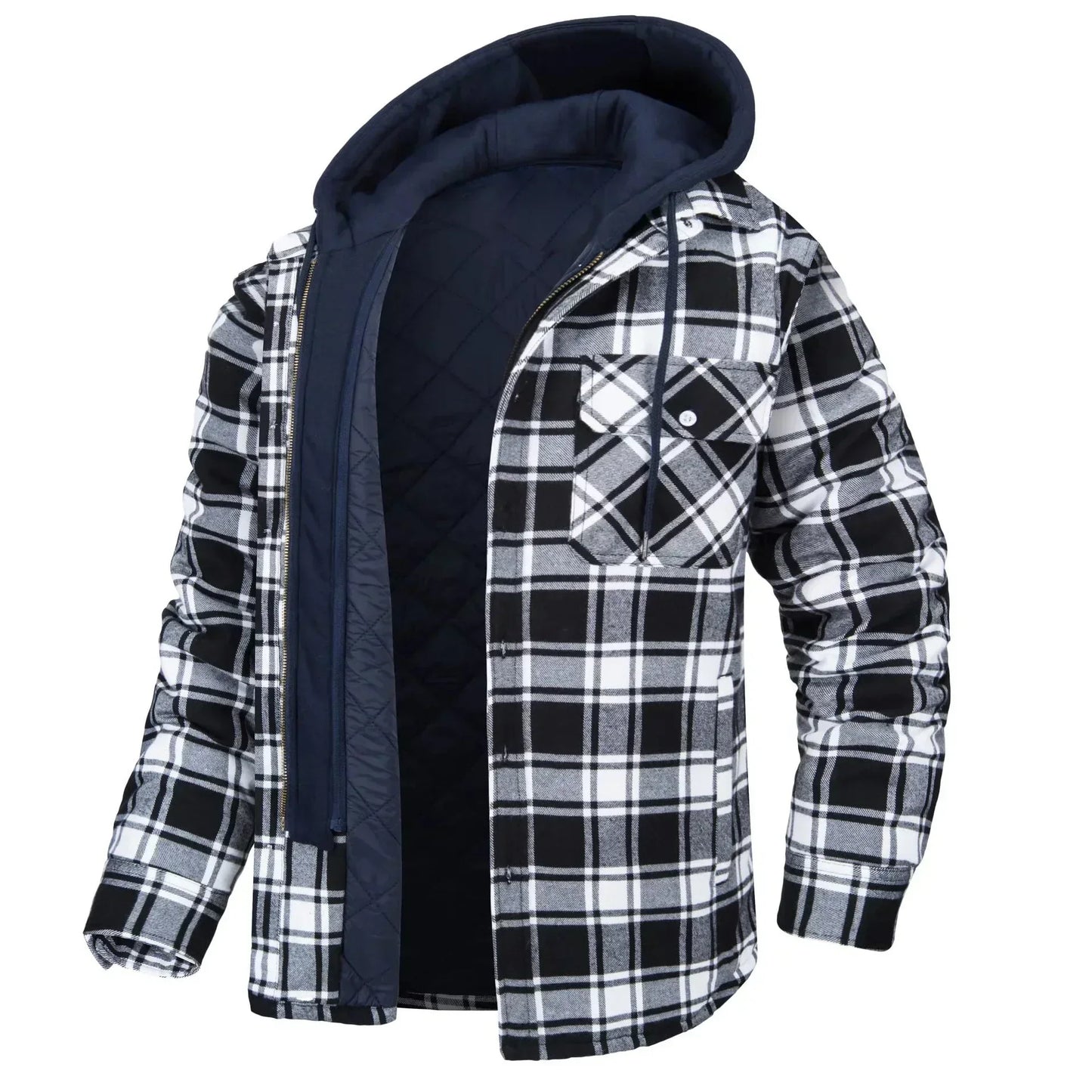 2024 Men's Winter Hooded Jacket – Warm, Thick Cotton Casual Coat with Detachable Hood & Plaid Design for Autumn & Winter - Premium  from Lizard Vigilante - Just $53.88! Shop now at Lizard Vigilante