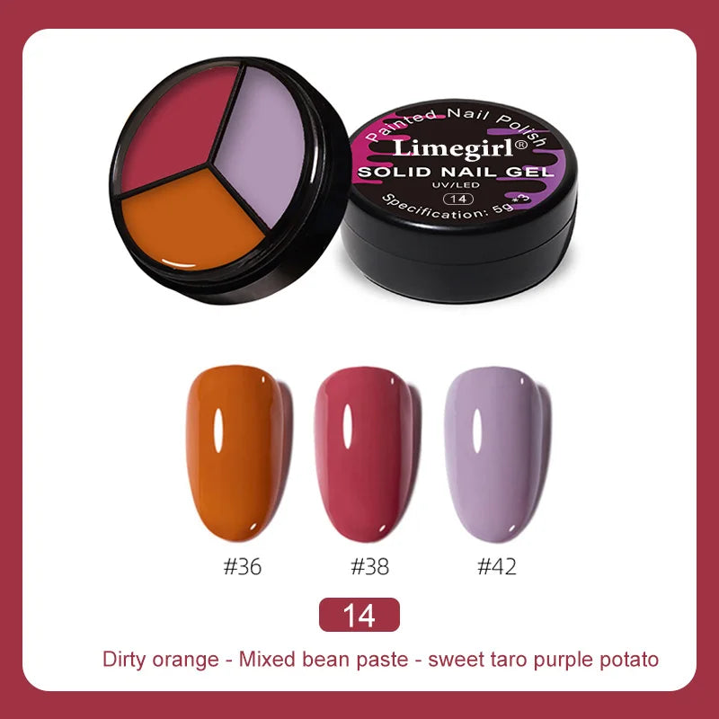 LIMEGIRL Solid Nail Art Gel Polish 15g 3 Colors Cream Soft Gel Polish for Nail Art Beginner DIY Design  Home/Salon Manicure Gift