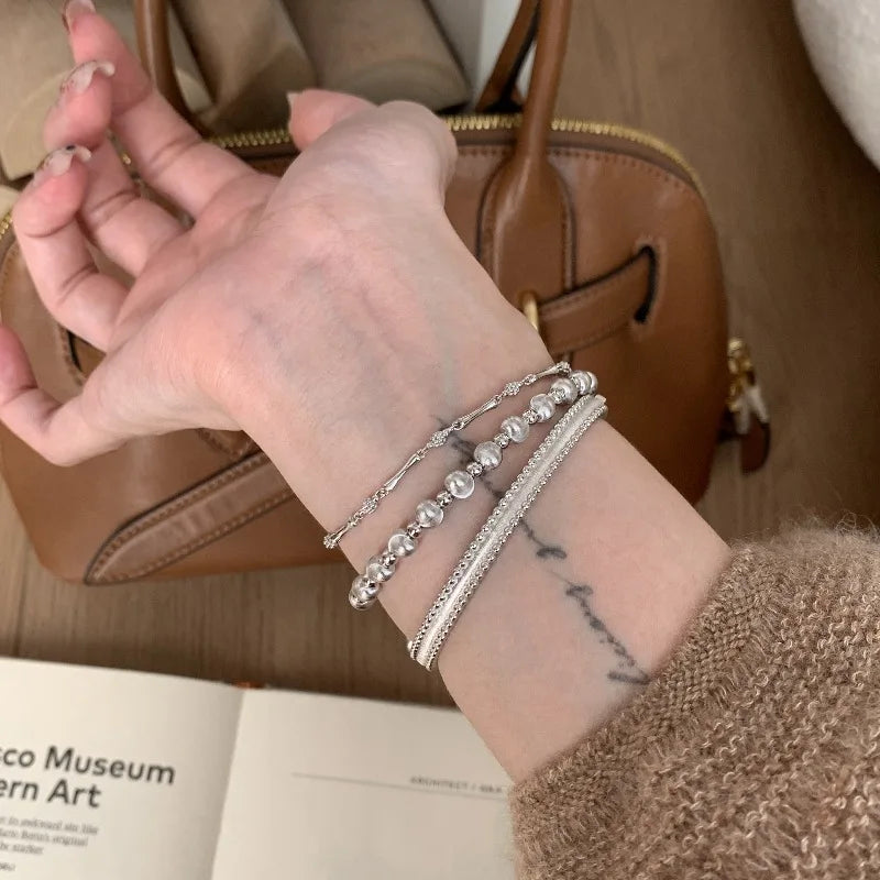 Classic silver 925 Light Luxury Round Bead Lace Brushed bracelet for women New in Simplicity Fashion bangles banquet Jewelry