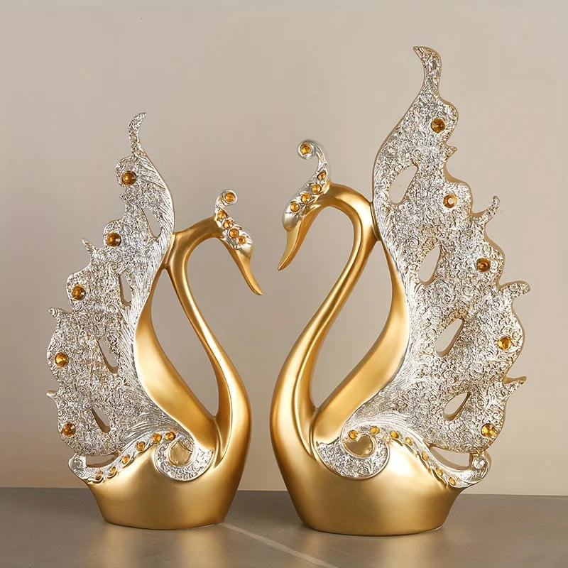 2 pieces/set of modern swan high-end crafts statue decoration, living room wine cabinet, Christmas decorations