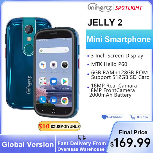 Unihertz Jelly 2 4 inch Mini Smartphone Android 11 Helio P60 Octa Core Unlocked 6GB 128GB NFC Cellphone 16MP Infrared Phone