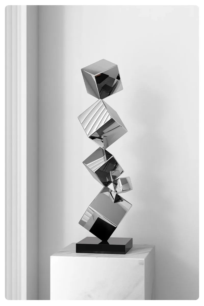 Stainless Steel Geometric Modeling Statues Modern Simple Luxury Living Room Entrance Hall Lobby Creative Sculptures Home Decor