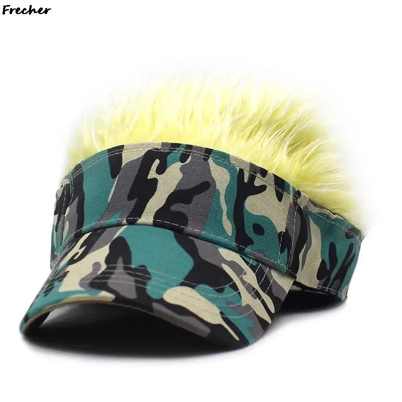 Rock Punk Visors Hats With Spiky Hairs Wig Hip Hop Fashion Baseball Cap Men Women Party Fake Hair Sun Hat Camouflage Sports Caps - Premium hat from Lizard Vigilante - Just $21.99! Shop now at Lizard Vigilante