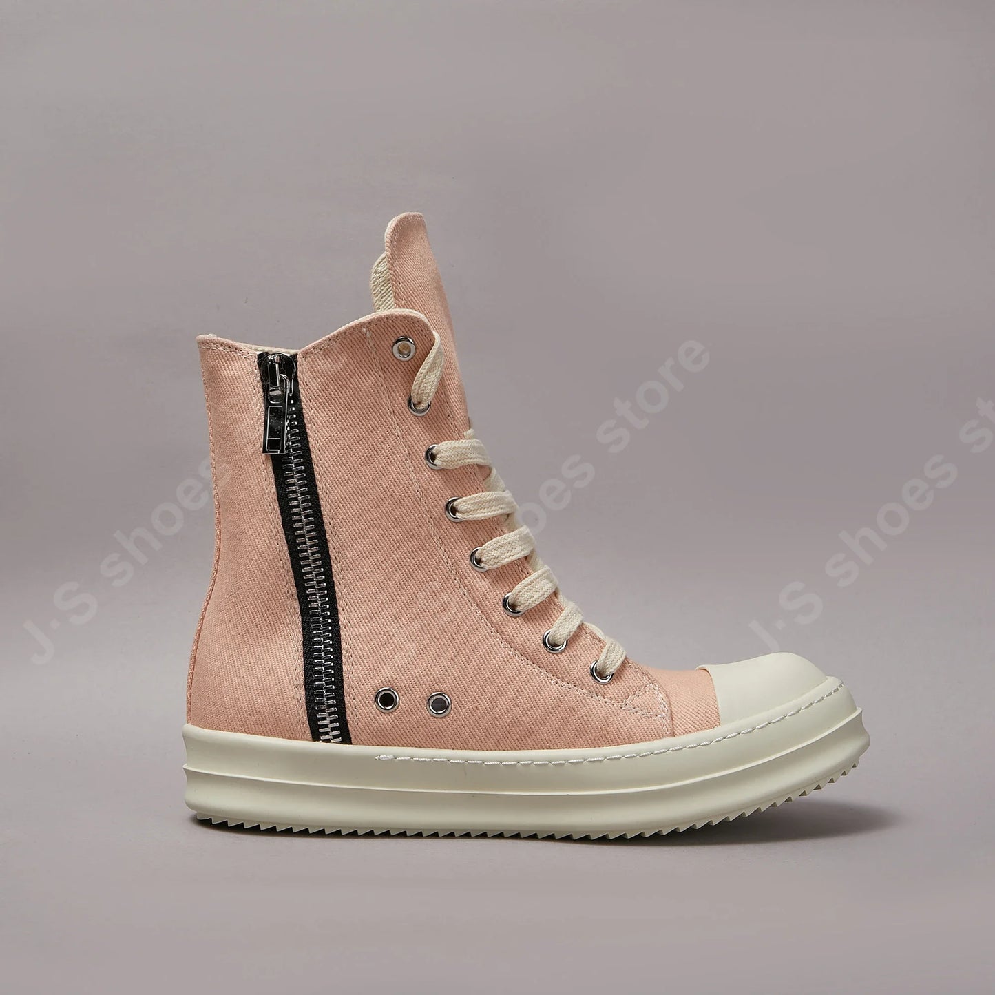 Ricks Casual Shoes Women Pink Canvas Shoes High Tops Men Sneaker Owens Ankle Boot Zipper Thick Sole Flat Shoes Luxury Sneakers - Premium  from Lizard Vigilante - Just $164.99! Shop now at Lizard Vigilante