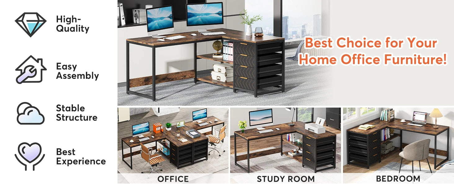 Tribesigns 59" Reversible L-Shaped Computer Desk with Storage Drawers & Shelves – Spacious Corner Office Desk for Home & Workspace - Premium desk from Lizard Vigilante - Just $244.88! Shop now at Lizard Vigilante