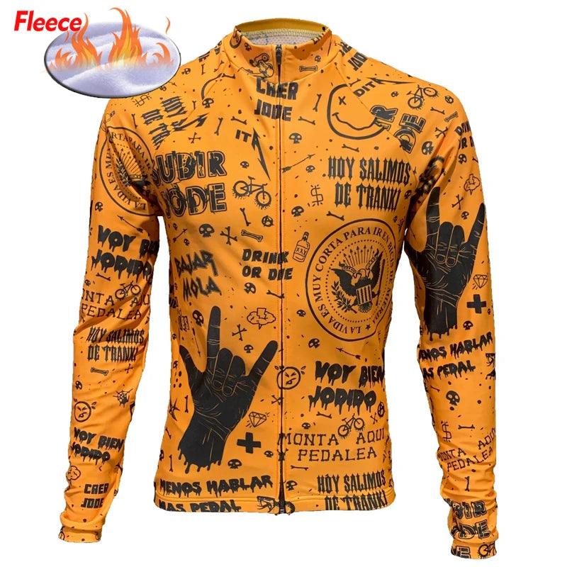 NEW Orange Tattoo Winter Thermal Long Sleeve Rock Cycling Jersey Black Bike & Thin Bicycle Clothing Wear - Premium jacket from Lizard Vigilante - Just $52.99! Shop now at Lizard Vigilante