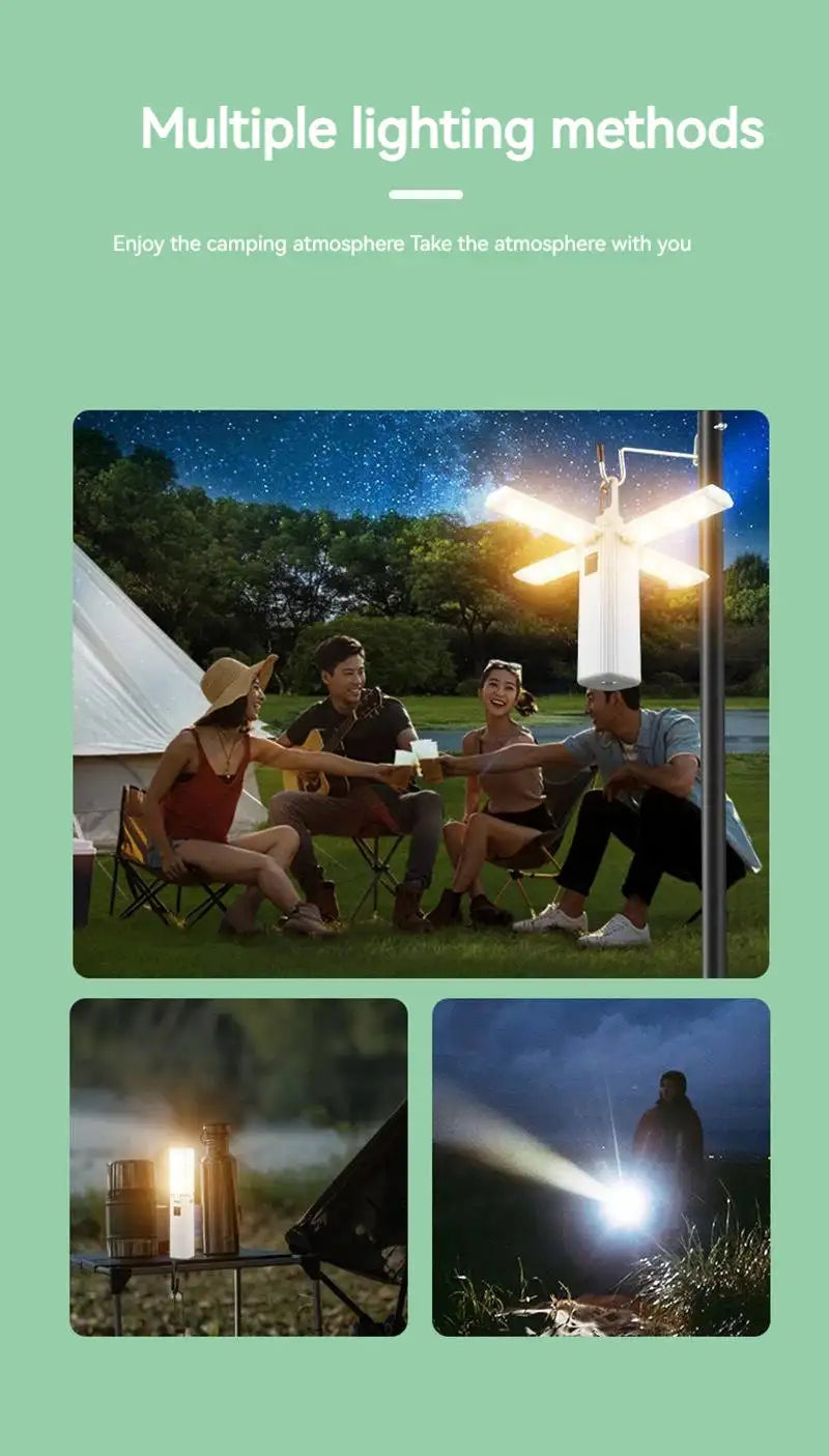 Protable Rechargeable Camping Light Tent Chandelier Ultra Long Life Multi-function Flashlight Folding Hand Lamp